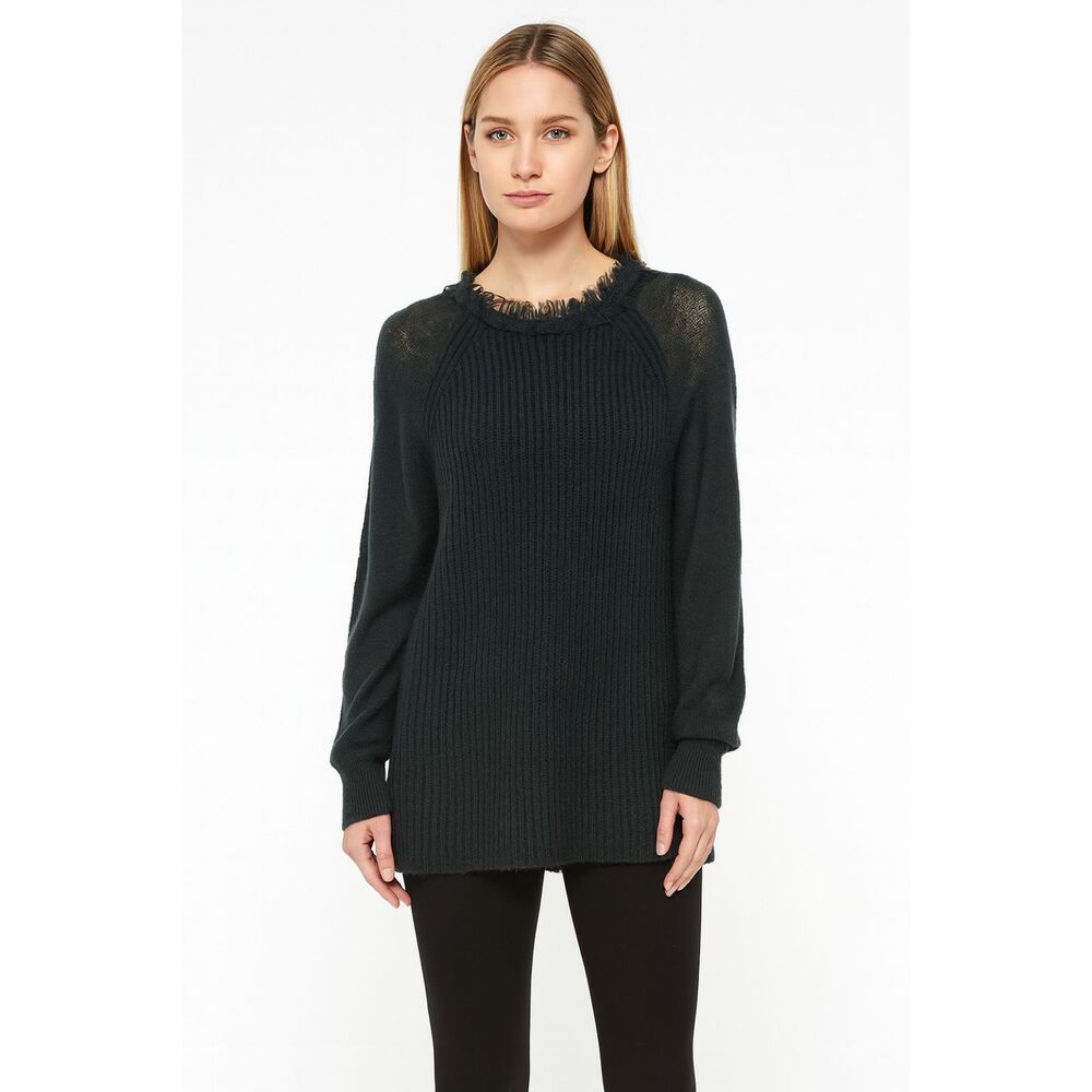 Amadi Anthropologie Moss Green Fringe Neck Sweater S Earthcore Whimsigoth